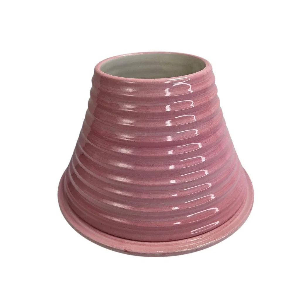 Yankee Candle Jar Topper Large Shade Plate Set Pink Solid Color Ribbed READ